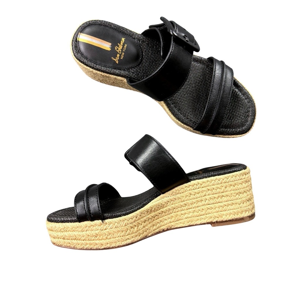 Sam Edelman Black Leather Espadrille Wedge Sandals